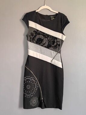 Small DESIGUAL Zipper Stud Accents Candice Cap Sleeve Knit Dress